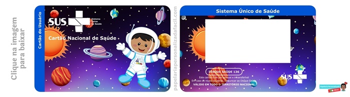 cartão do sus personalizado tema astronauta menino
