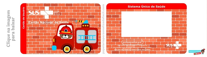 cartão do sus personalizado para editar e imprimir tema ursinho bombeiro