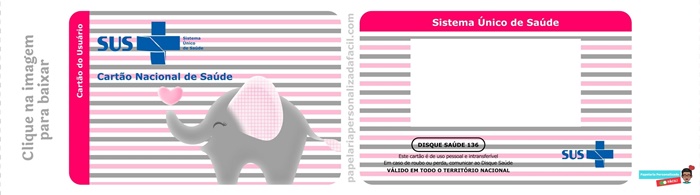 cartão do sus personalizado para editar e imprimir tema elefantinho rosa elefante
