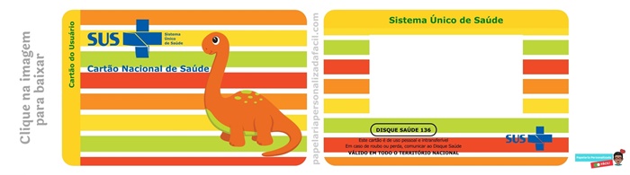 cartão do sus personalizado para editar e imprimir tema dinossauro