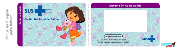 cartão do sus personalizado para editar e imprimir tema dora aventureira