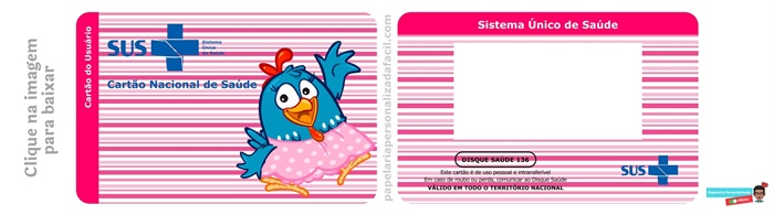 cartão do sus personalizado para editar e imprimir tema galinha pintadinha