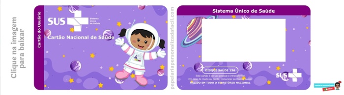 cartão do sus personalizado tema astronauta menina