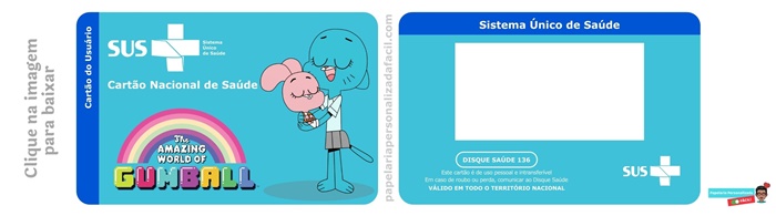 cartão do sus personalizado para editar e imprimir tema o incrível mundo de gumball azul