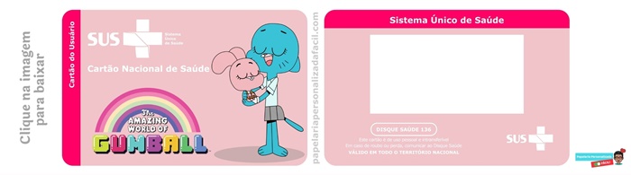 cartão do sus personalizado para editar e imprimir tema o incrível mundo de gumball rosa