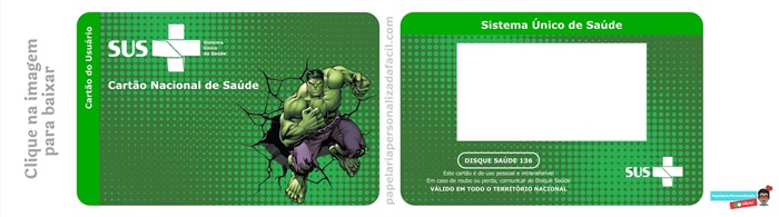 cartão do sus personalizado para editar e imprimir tema hulk