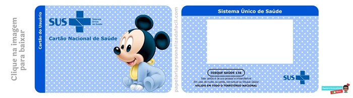 cartão do sus personalizado para editar e imprimir tema mickey