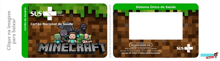 cartão do sus personalizado para editar e imprimir tema minecraft