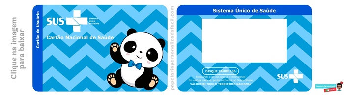 cartão do sus personalizado para editar e imprimir tema urso panda azul menino
