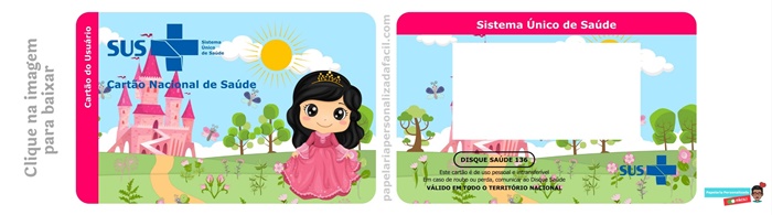 cartão do sus personalizado para editar e imprimir tema princesa