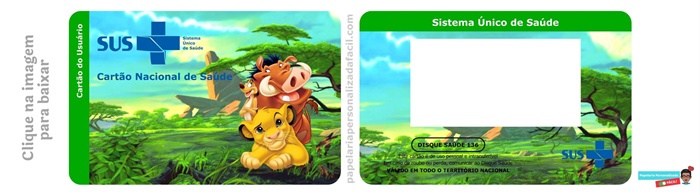 cartão do sus personalizado para editar e imprimir tema o rei leão