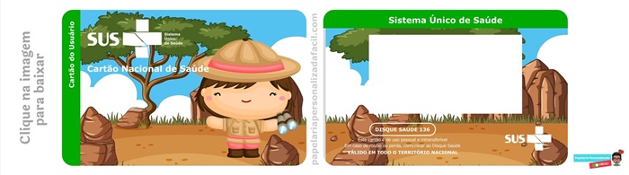 cartão do sus personalizado para editar e imprimir tema safari menina