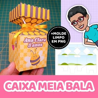 Caixa Meia Bala: Aula Passo a Passo + Molde Limpo em PNG