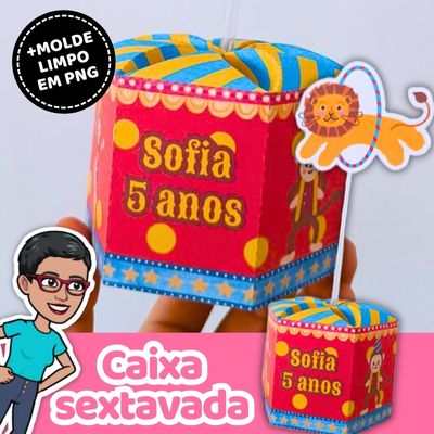 Caixa sextavada: Molde + Passo a Passo no Canva Grátis